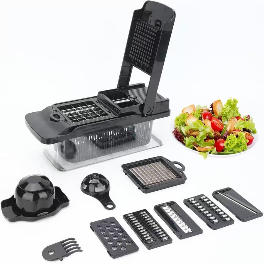 4th Generation Black Multi-Function Vegetable Cutter, Rotary Grater, Spiral Slicer, Home Kitchen Shredder