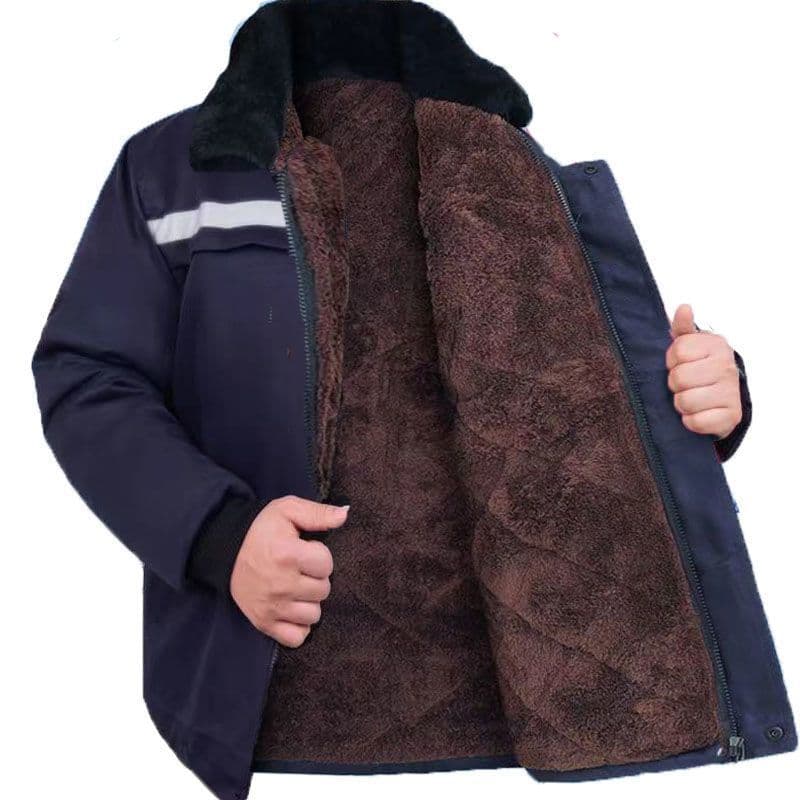 Warm cotton-padded work clothes, dirt-resistant, thickened winter cotton-padded coat with fleece lining, reflective, casual men's and women's thickened workwear cotton-padded jacket