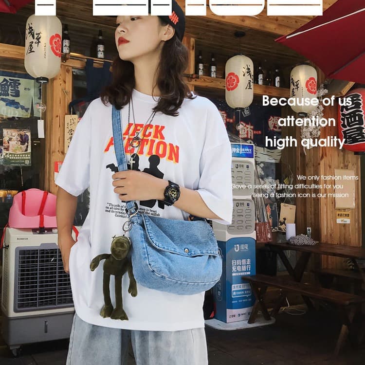 2026 Japanese-style New Crossbody Denim Bag Vintage Messenger Bag Dumpling Bag Artistic Student Shoulder Bag for Men and Women
