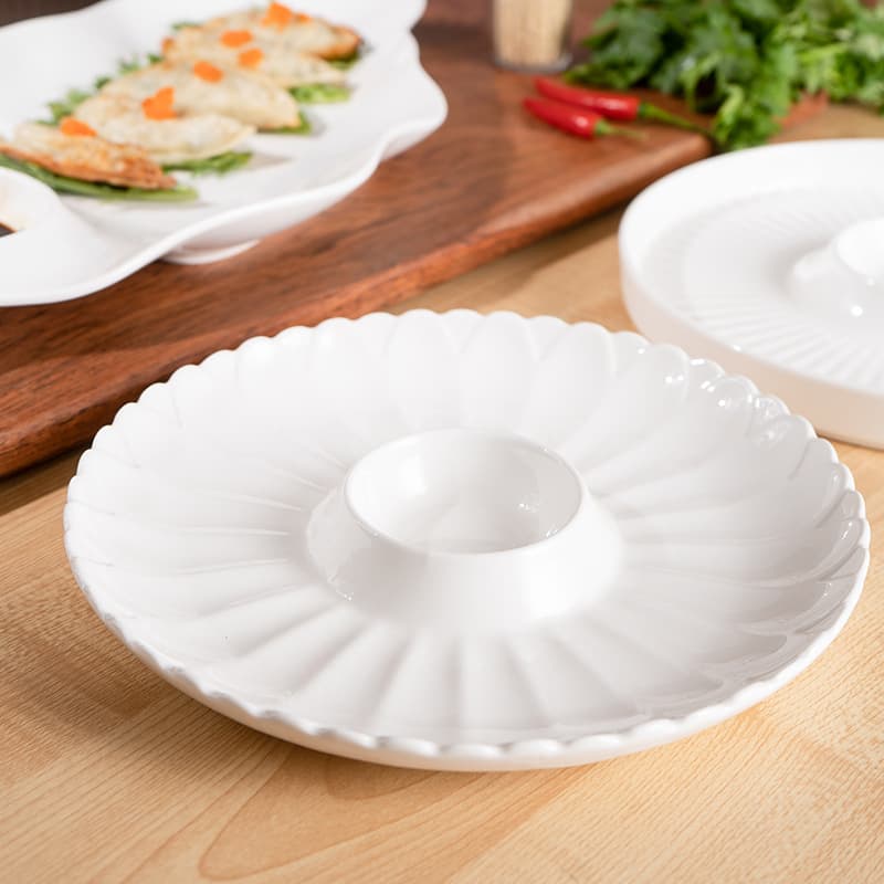 Ceramic dumpling plate with vinegar dish, hotel dish plate, boiled shrimp plate, commercial dumpling plate, irregular plate