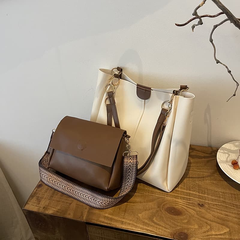 Large Capacity Bag 2025 Summer New Trend Tote Bag Commuter Bag Solid Color Versatile Two-Piece Set Shoulder Mother-Child Bag