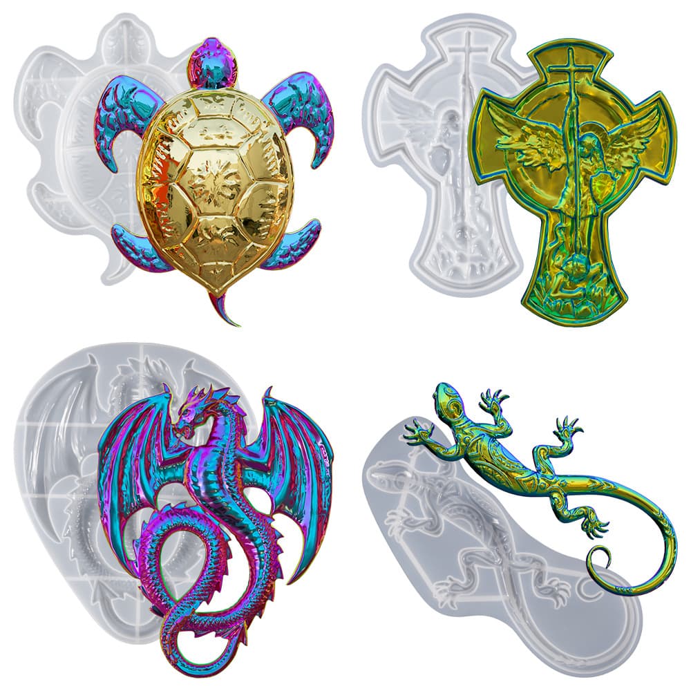 Fire Dragon Animal Silicone Mold DIY Crystal Epoxy Resin Turtle Gecko Animal Figurine Wall Hanging Pendant Mold Factory
