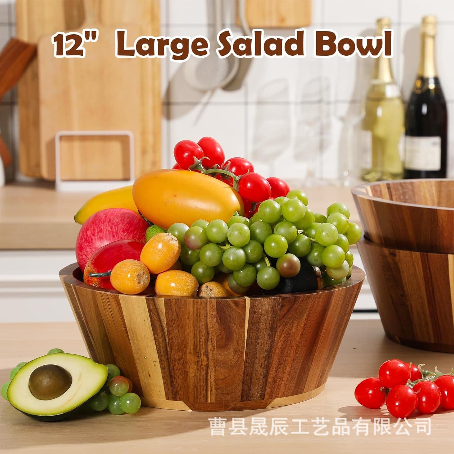 Home Food Soup Container Wooden Bowl Factory Wholesale Acacia Wood Salad Bowl Acacia Wood Wavy Salad Bowl
