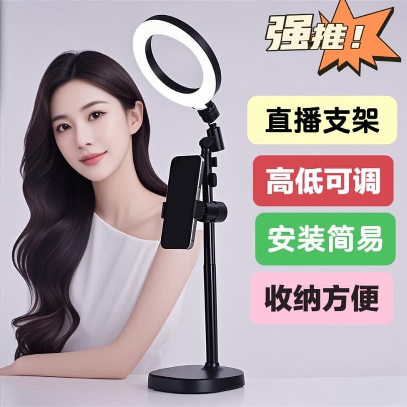 Multi-Function Live Streaming Phone Desktop Stand Portable Lazy Stand Top-Down Shooting Stand with Beauty Fill Light