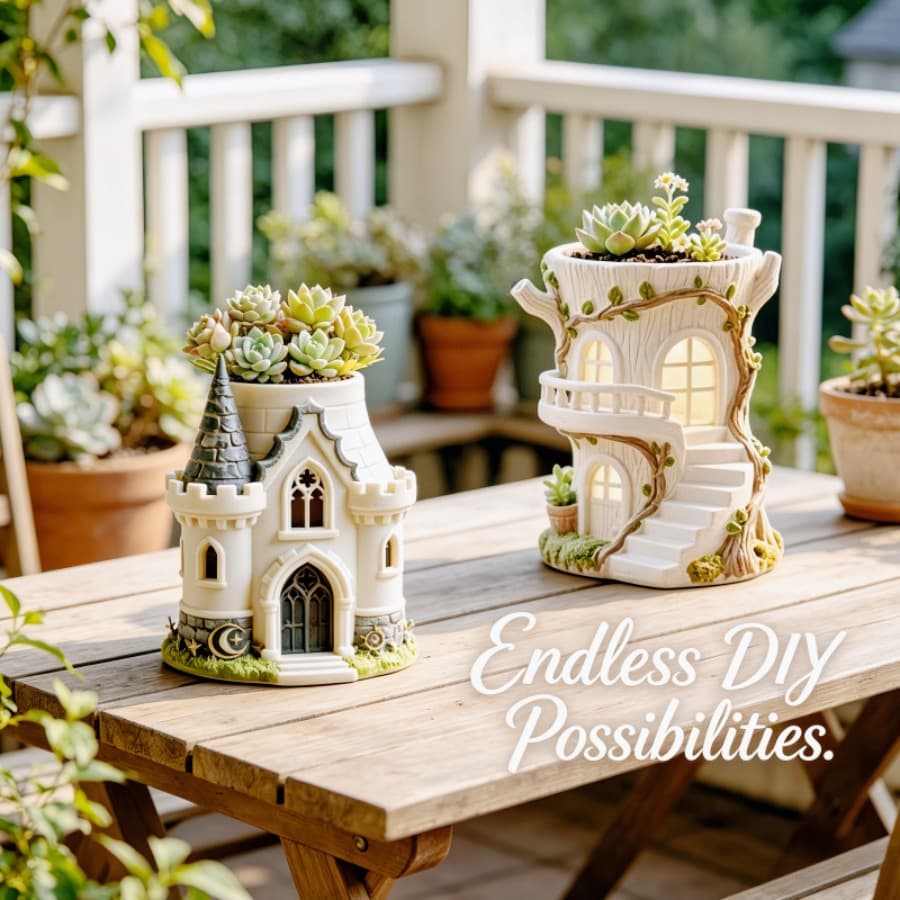 Cross-border hot-selling 2 models of castle tree house flower pot silicone mold DIY succulent potted plants