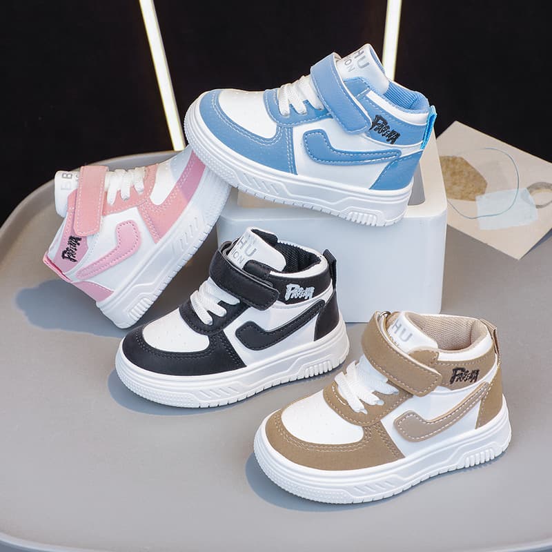 Children's High-Top Board Shoes Breathable Wear-Resistant Leather Waterproof Girls' Casual Shoes Boys' Sports Shoes Student Shoes for Toddlers and Kids