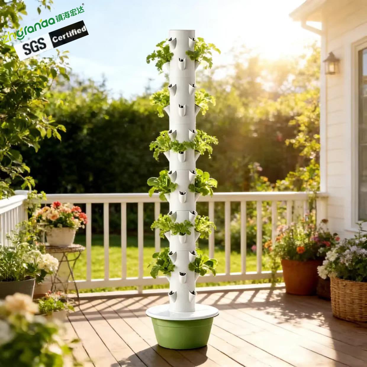Indoor Home Balcony Soilless Hydroponic Growing Tower Column Rain Irrigation System Multi-Layer Vertical Planter
