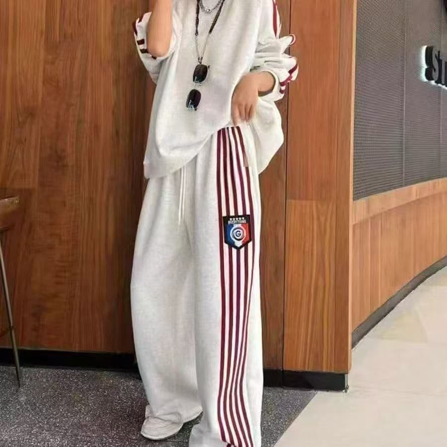 Cross-border 2026 Autumn/Winter European Fashion Sportswear Set for Women, Spring/Fall Korean Loose Hoodie and Wide-leg Pants Two-piece Set