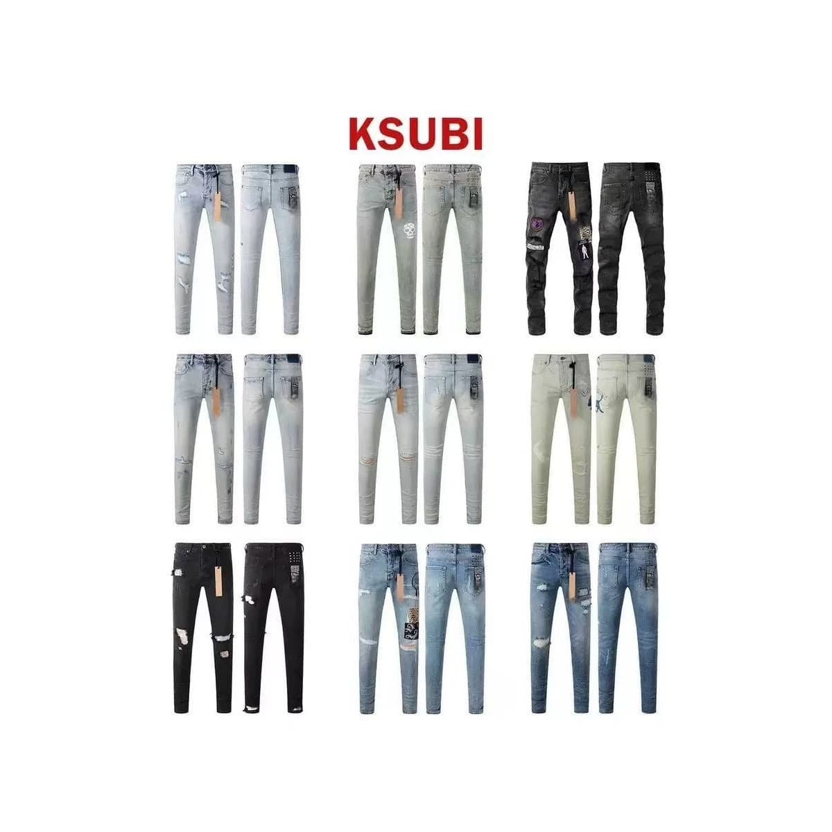 KSB Ripped Stretch Denim Jeans American High Street Casual Men's Jeans In Stock Mixed Styles Temu