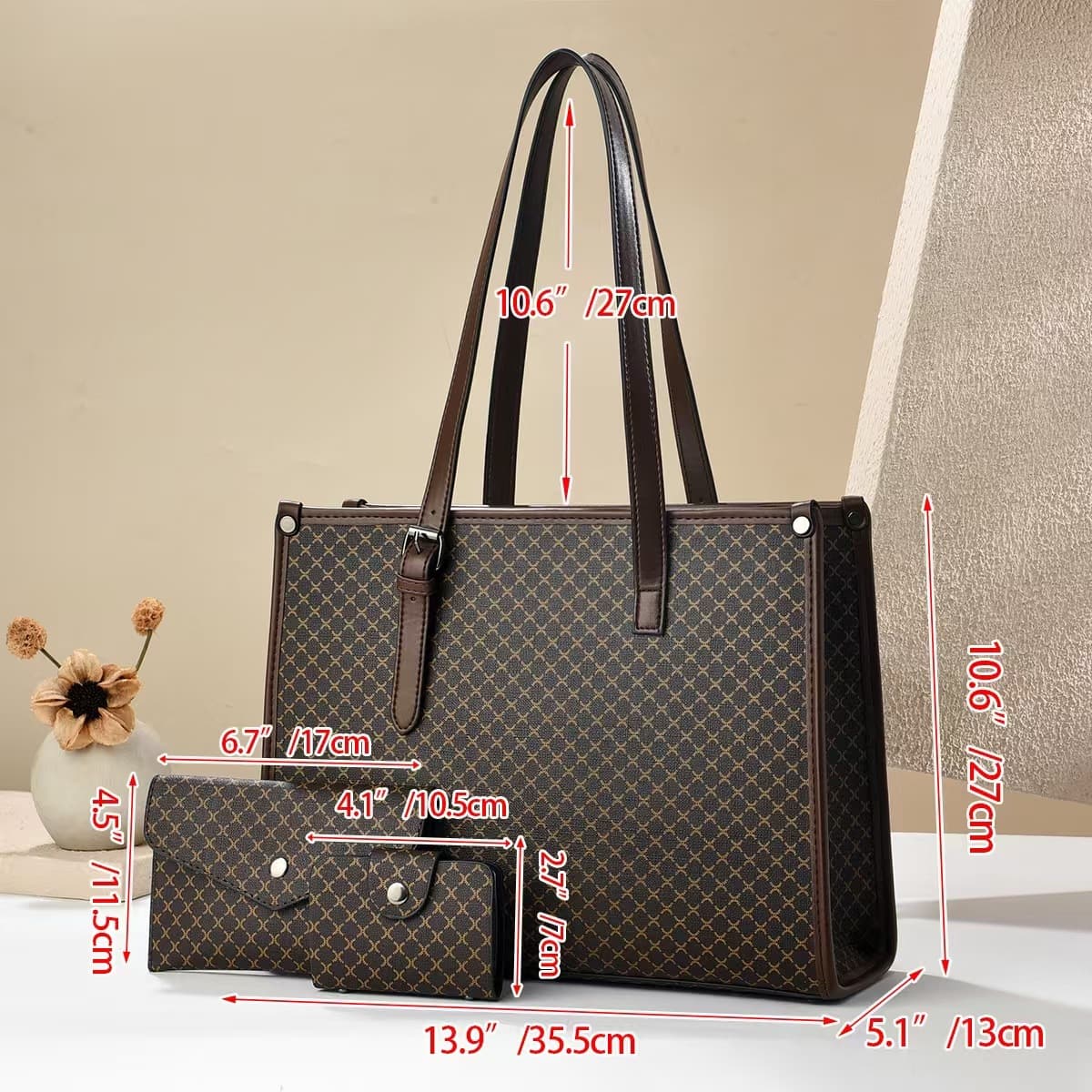 Large Capacity Cross-Border Fashionable Stylish Checkered Letter 3-Piece Handbag Set Elegant Shoulder Tote Bag for Commuting and Going Out