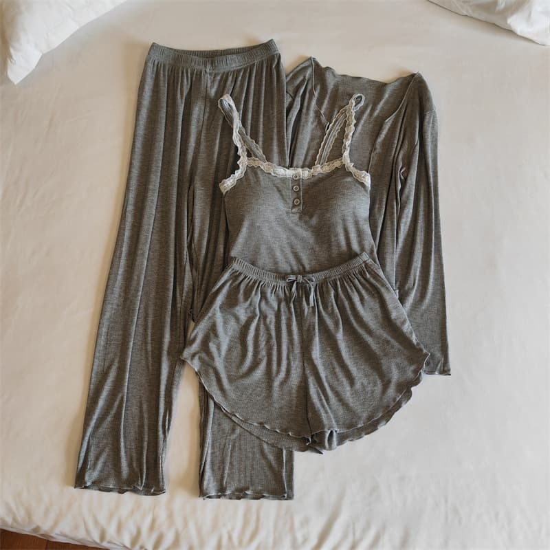 Pure Desire Style Pajamas Four-Piece Set for Women Spring Autumn Summer Simple Modal Homewear with Padded Bra Sexy Pajamas