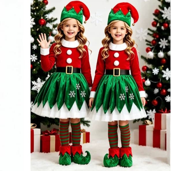 Children's Elf Costume for Women, Christmas Elf Costume, Children's Holiday Party Performance Cos Performance Suit