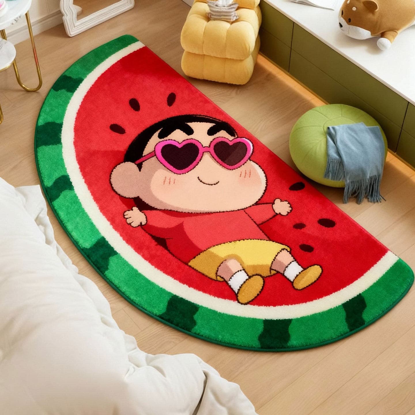 Cartoon Watermelon Anime Imitation Cashmere Strip Carpet Soft Skin Friendly Cool Bedroom Bedside Decorative Carpet Can Be Delivered