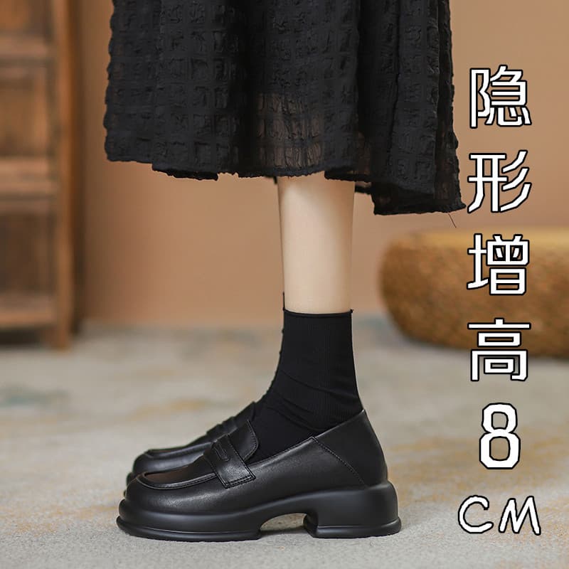 Loafers Women 2023 Autumn New Chunky Sole Slip-on JK Shoes Inner Height Increase British Style Leather Shoes