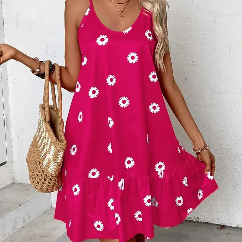 New Summer Fashion Versatile Sleeveless Camisole Thin Backless Loungewear Sexy Short Dress Heart Print Slip Dress