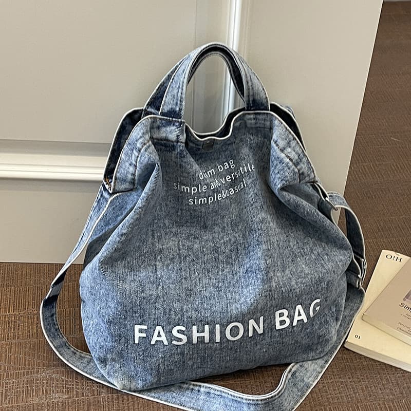 Cross-border Commuter Bag Large Capacity 2026 New Fashionable Denim Crossbody Bag Versatile Bucket Tote Bag