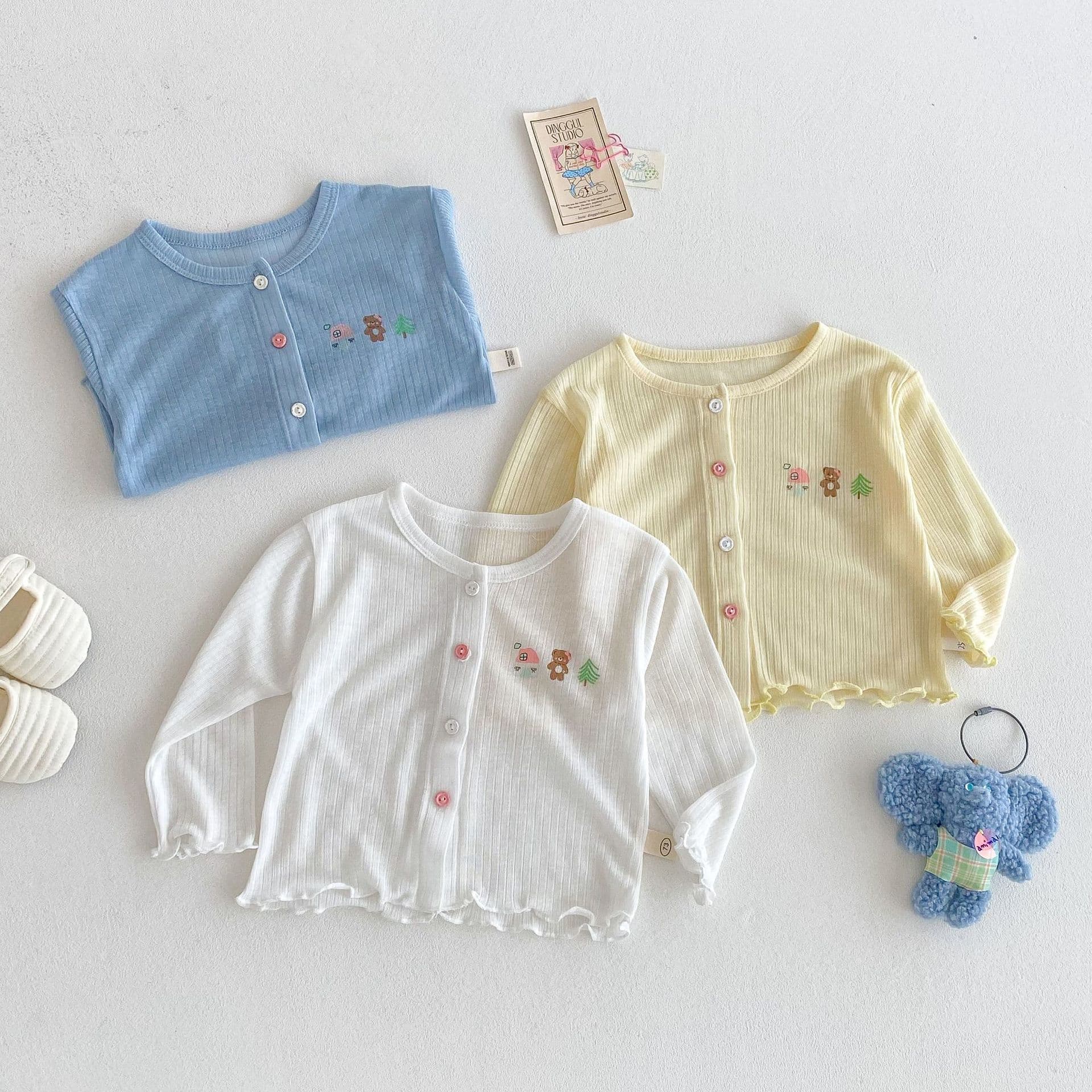 Children's Cartoon Air-Conditioning Cardigan 2026 New Summer Girls Korean Style Colorful Button Thin Jacket Baby Solid Color Cartoon Summer Wear
