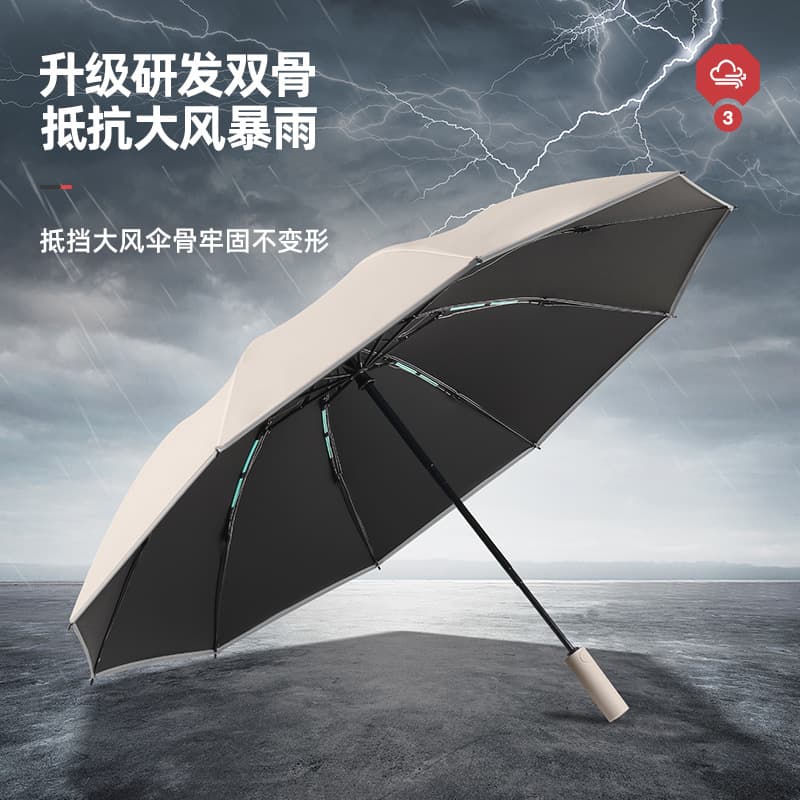 Brand New 10-Rib Double Dragon Bone Black Coated Automatic Car Reverse Umbrella with Edging Reflective Business Windproof Rain Umbrella, Logo Printing Available