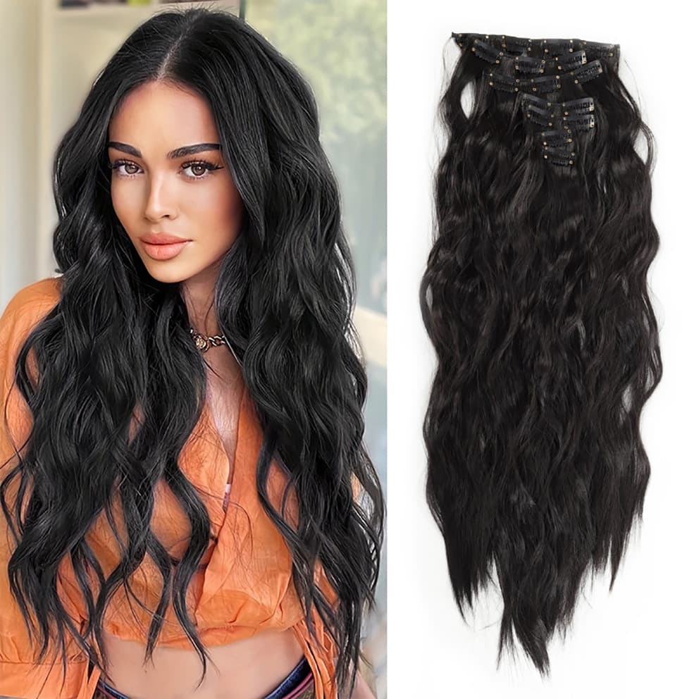 European and American Cross-Border High-Temperature Silk Wig for Women, 7-Piece Hairpiece Set with Clips, Curly Hair Extensions, Synthetic Hairpieces