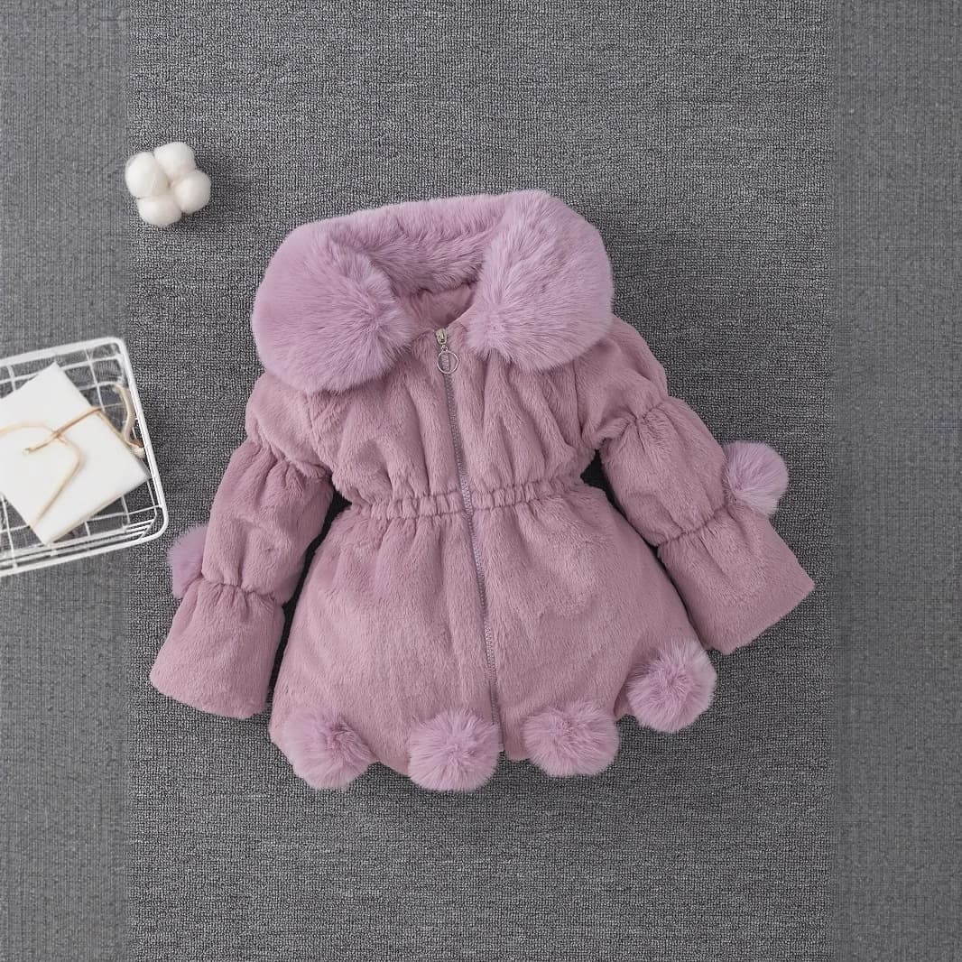 Foreign Trade Kidsren's Clothing Girls' Outwears Autumn and Winter New Girls' Wool Sweaters Kidsren's Imitation Fur Ears Thickeneded Quilted Outwears