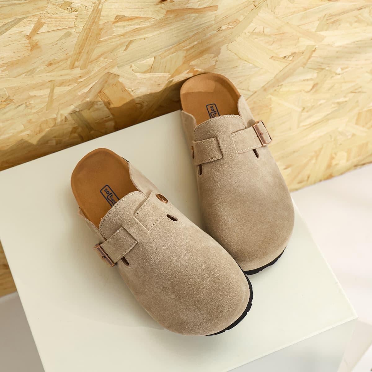 Large Size Cowhide Birkenstock Shoes, Closed-Toe Half Slipper, Cork Fishing Birkenstock Shoes, Thick-Soled Slippers for Women Summer Outdoor Wear