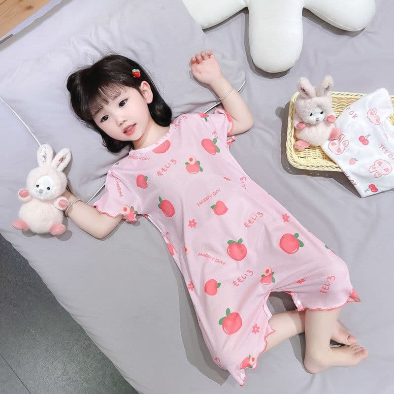 Girls one-piece pajamas ice silk summer thin girl baby children's sleeping bag small and medium-sized baby summer home clothes