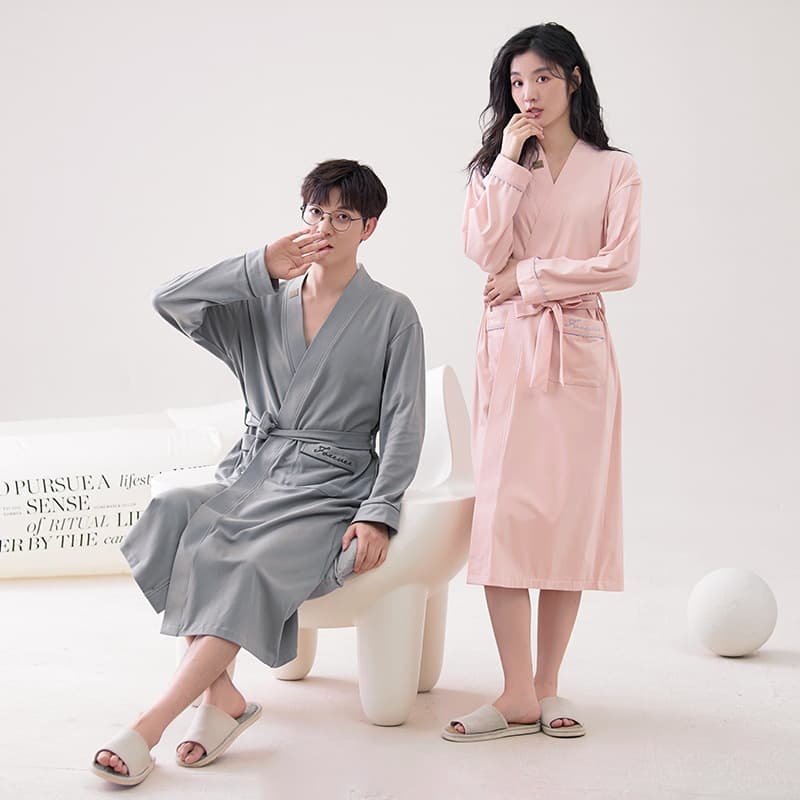 Pajamas for women spring and autumn pure cotton long couple pajamas 2023 new autumn and winter bathrobes men's home clothes coats