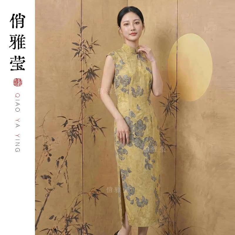 Jin Xing Jian Elegant Mommy-Style Qipao New Chinese Style 2026 Summer Engagement Daily Wear Apricot Color Dress