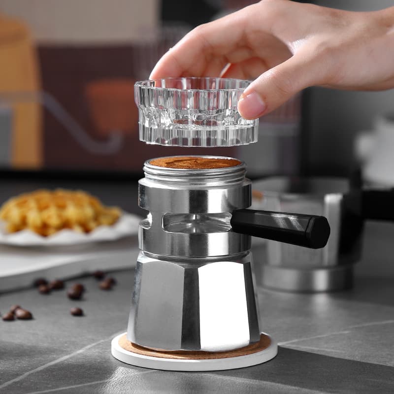 Moka Pot Coffee Distributor & Tamper Tool, Moka Pot Dosing Ring Accessory, Coffee Powder Distributor & Tamper Tool