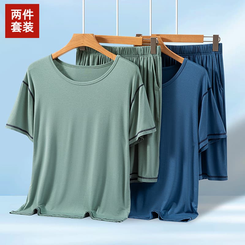 Modal Men's Pajama Set Summer Thin Casual Solid Homewear Plus Size Loose Top and Shorts Two-Piece Set
