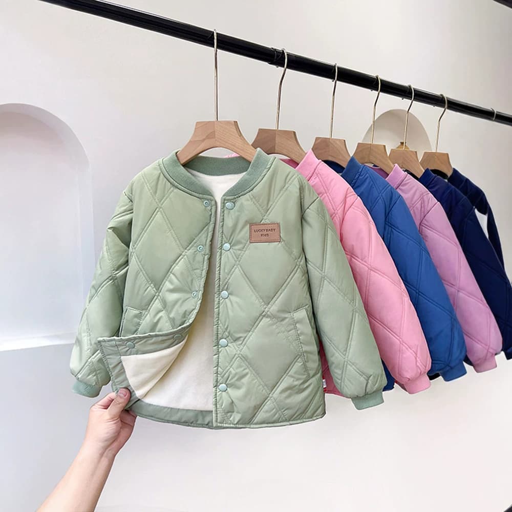 Kids Fleece-Lined Cotton Padded Jacket Liner Boys Girls Winter Warm School Uniform Coat Thickened