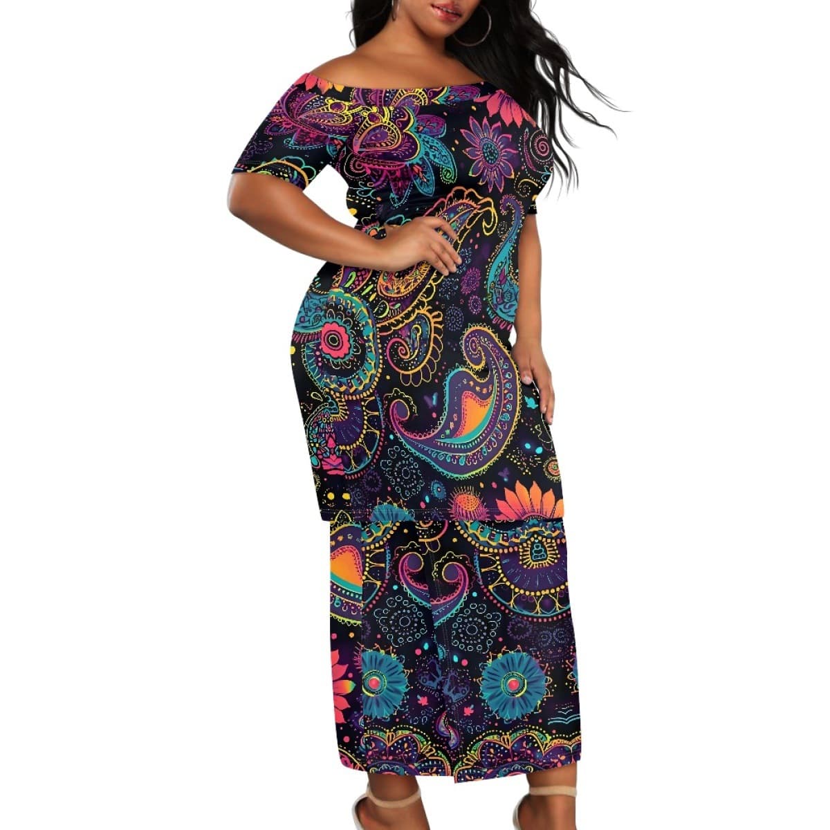 Cross-border foreign trade Samoan traditional two-piece women's short-sleeved top and long skirt Bohemian print island nation clothing