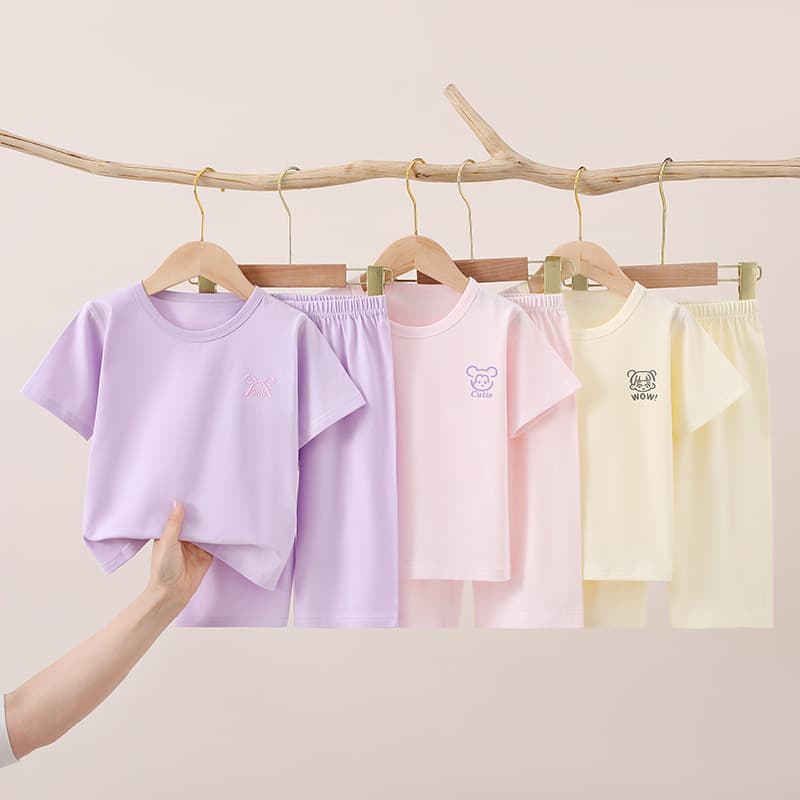 Children's Summer Pajama Set Lycra Cotton Boys' Homewear Girls' Thin Short Sleeve Two-Piece Set