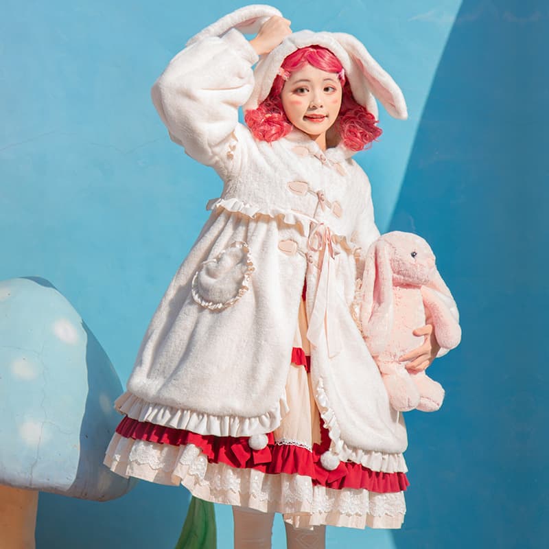 Brocade Garden Lolita Original [Long-eared Bunny] Plush Thick Winter Warm Cute Sweet Versatile Jacket