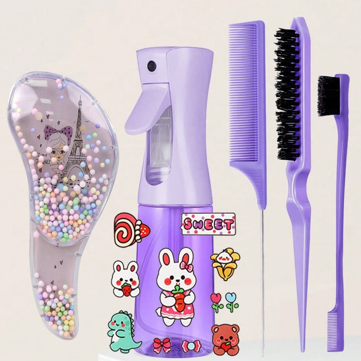 Cross-border Hair Styling Tool Set Mango Comb 200ML Spray Bottle 6-Piece Set Home Braiding Styling Tools for Girls