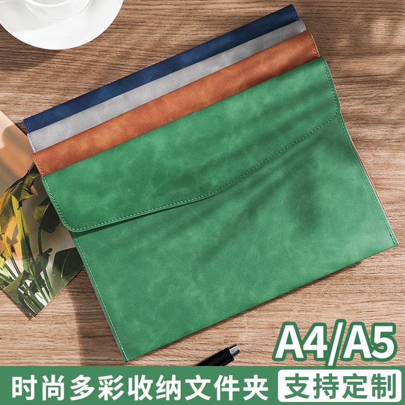 A4 Leather-like Document Storage Bag, Briefcase, Simple Retro Single-layer Thickened Waterproof Large Capacity Business Meeting Bag