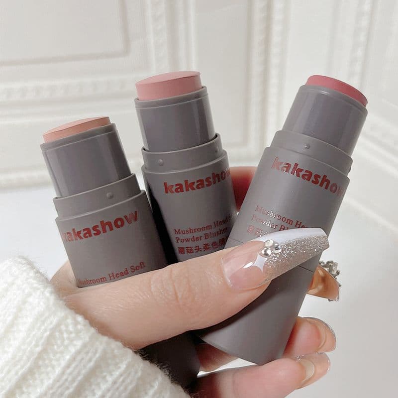 Kakashow Mushroom Head Soft Blush, a cross-border dual-ended multi-use matte blush stick that's easy to apply, has low saturation, and brightens the complexion.