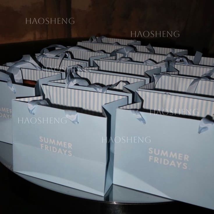 Handmade packaging ribbon card paper bag gift shopping white hot stamping cardboard craft bag natural craft
