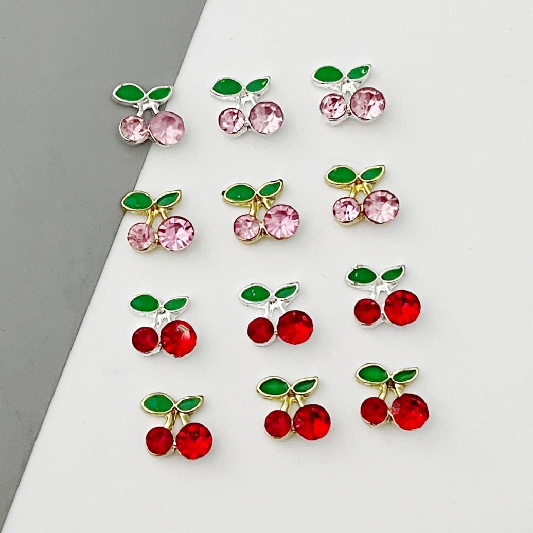 Nail Art Decoration Rhinestone Cherry Fruit Alloy Cherry Colored Rhinestone Wearable Nail Metal DIY Accessories Nail Decoration