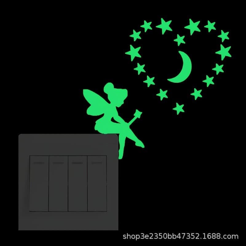 Glow-in-the-Dark Cartoon Cat Wall Sticker Switch Sticker Self-Adhesive Star Fairy 9.67cm Decorative Fluorescent Sticker for Bedroom Living Room