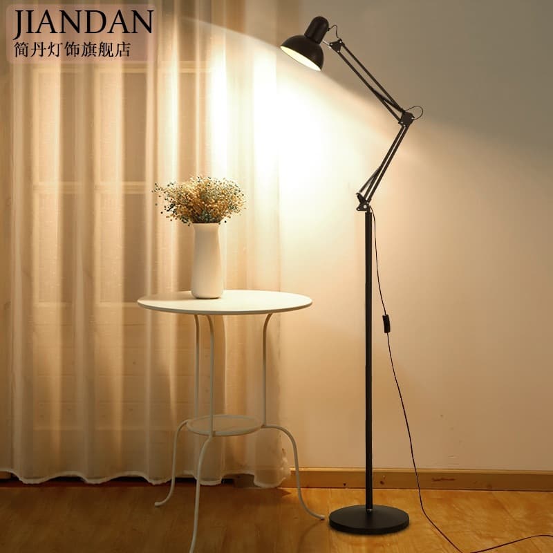 Long Arm Foldable Floor Lamp, Simple LED Fishing Lamp Remote Control Creative Nordic Living Room Bedroom Study Standing Desk Lamp