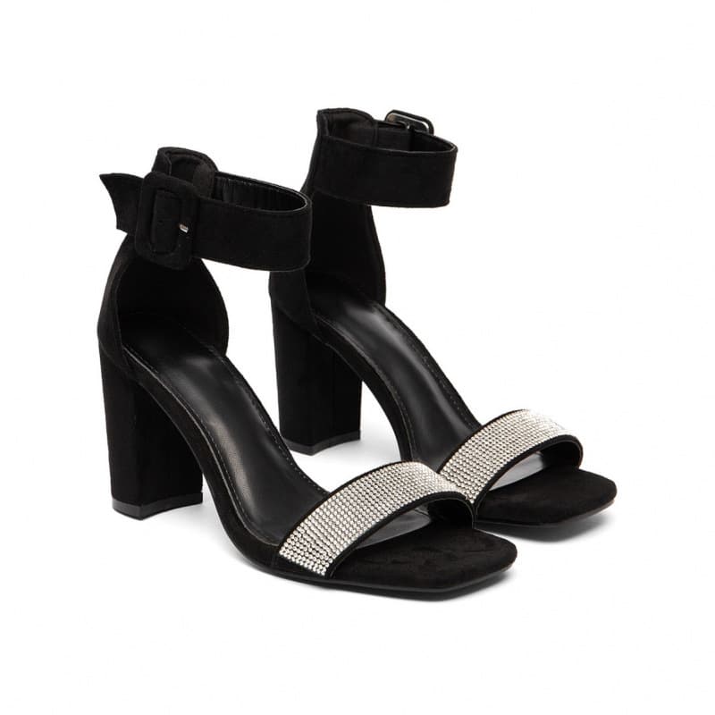 2025 New Rhinestone Chunky Heel Sandals with One-Strap Buckle Decoration High Heel Women's Shoes for Evening Party