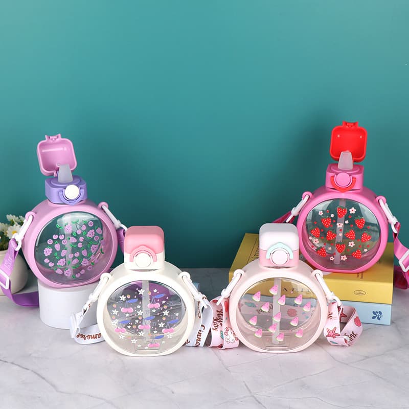 Factory-customized children's water bottles, sports outdoor straws, large capacity water bottles, fitness cups, high-value slanted double drinking cups