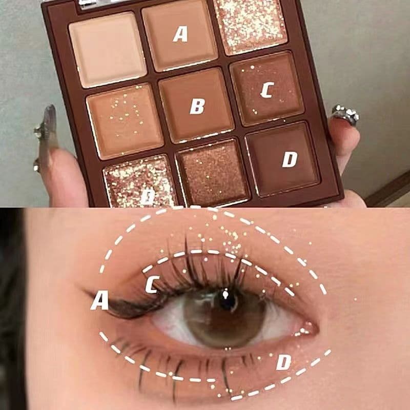 Mireko Nine-Color Chocolate Eyeshadow Palette Matte Pearlescent Glitter Lying Silkworm Brightening Student Earth Tone Eyeshadow Makeup