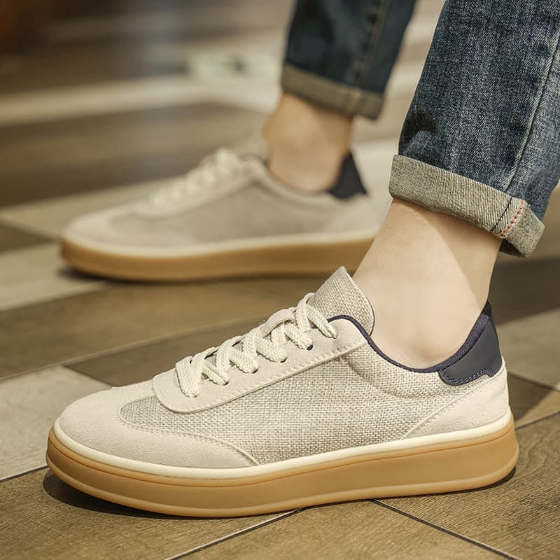 Men's Breathable Linen German Training Shoes 2026 Summer New Old Money Style Casual Board Shoes Sports Trendy White Shoes