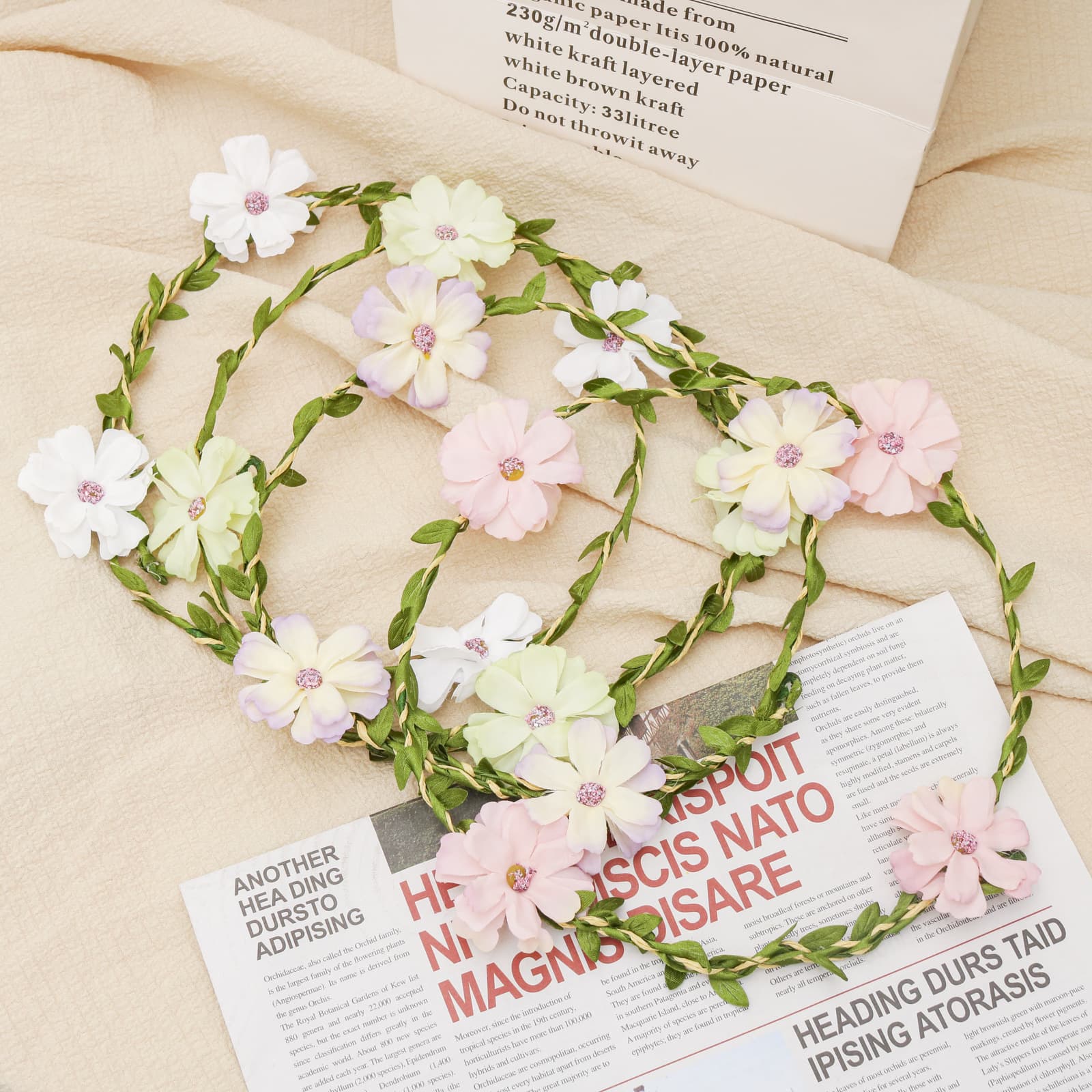 Forest-style Flower Wreath Headband, Beautiful Artificial Flower Hair Accessory, European and American Bride Dress Photo Prop, Woven Flower Crown