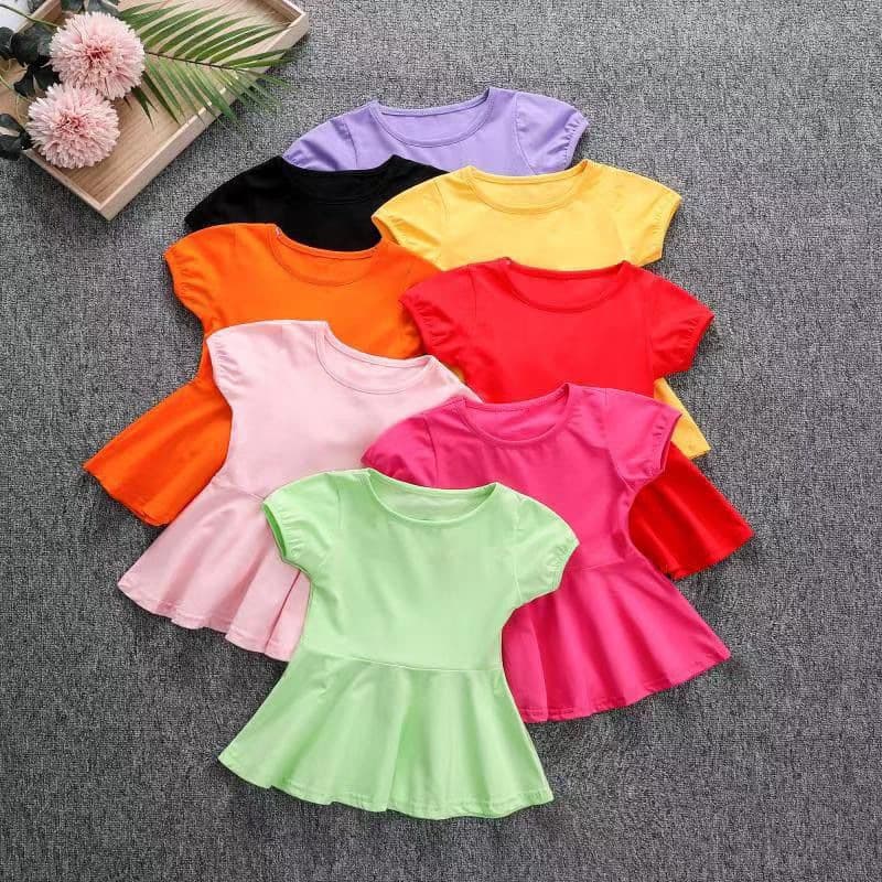 Girls Summer Dress Baby Stylish Children Fashion Korean Version Solid Color Kindergarten Sports Short Sleeve Princess Dress