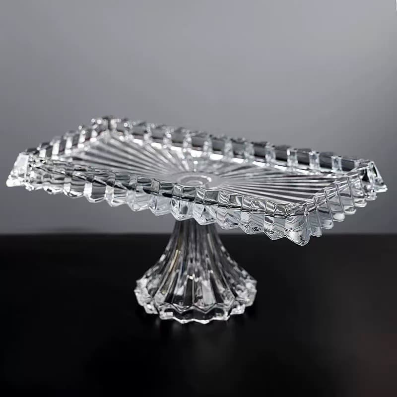 European Creative Transparent Crystal Glass Pedestal Fruit Bowl Display Cake Tray