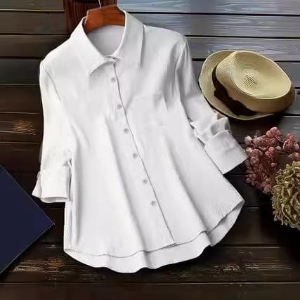 European and American Plus Size Women's Clothing, Autumn and Winter Long-Sleeve Shirt, Turn-Down Collar Loose Solid Color Blouse for Women