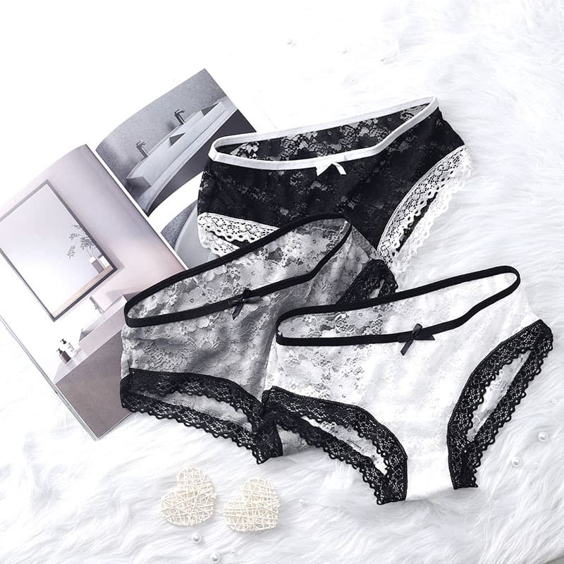 Sexy Black White Gray Low-Rise Lace Trim Women's Panties New Breathable Teen Underwear Stock Wholesale